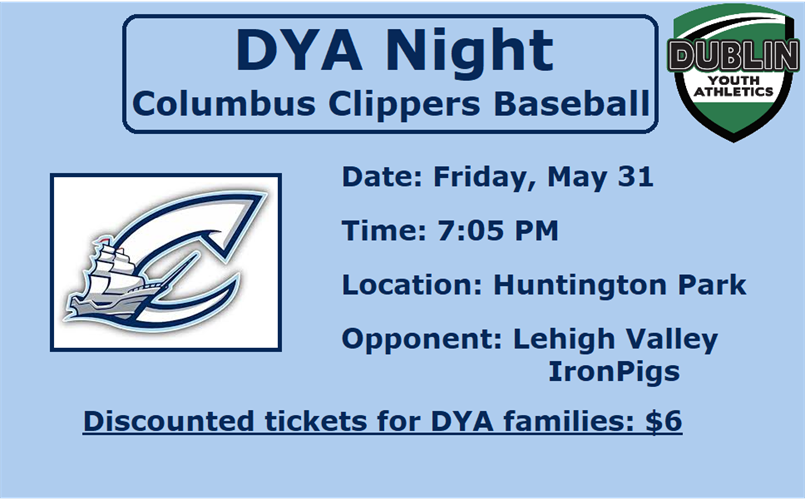 DYA Night at Columbus Clippers Baseball - Friday, May 31