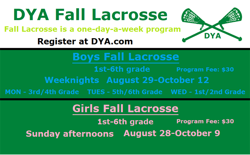 DYA Fall Lacrosse: Registration now OPEN!