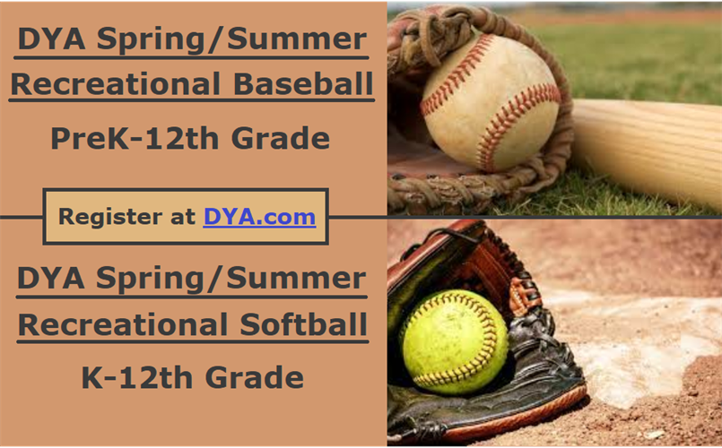 DYA Spring/Summer Baseball & Softball: Registration OPEN!