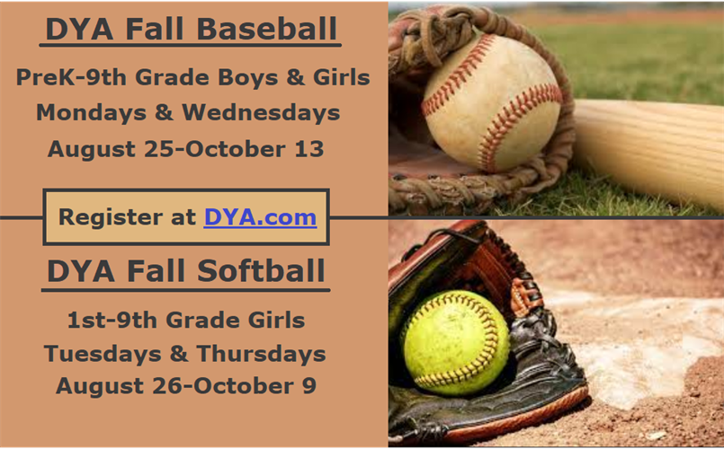 DYA Fall Baseball & Softball: Registration OPEN!